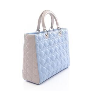 Dior Leather Gray Lady Cannage Handbag Blue